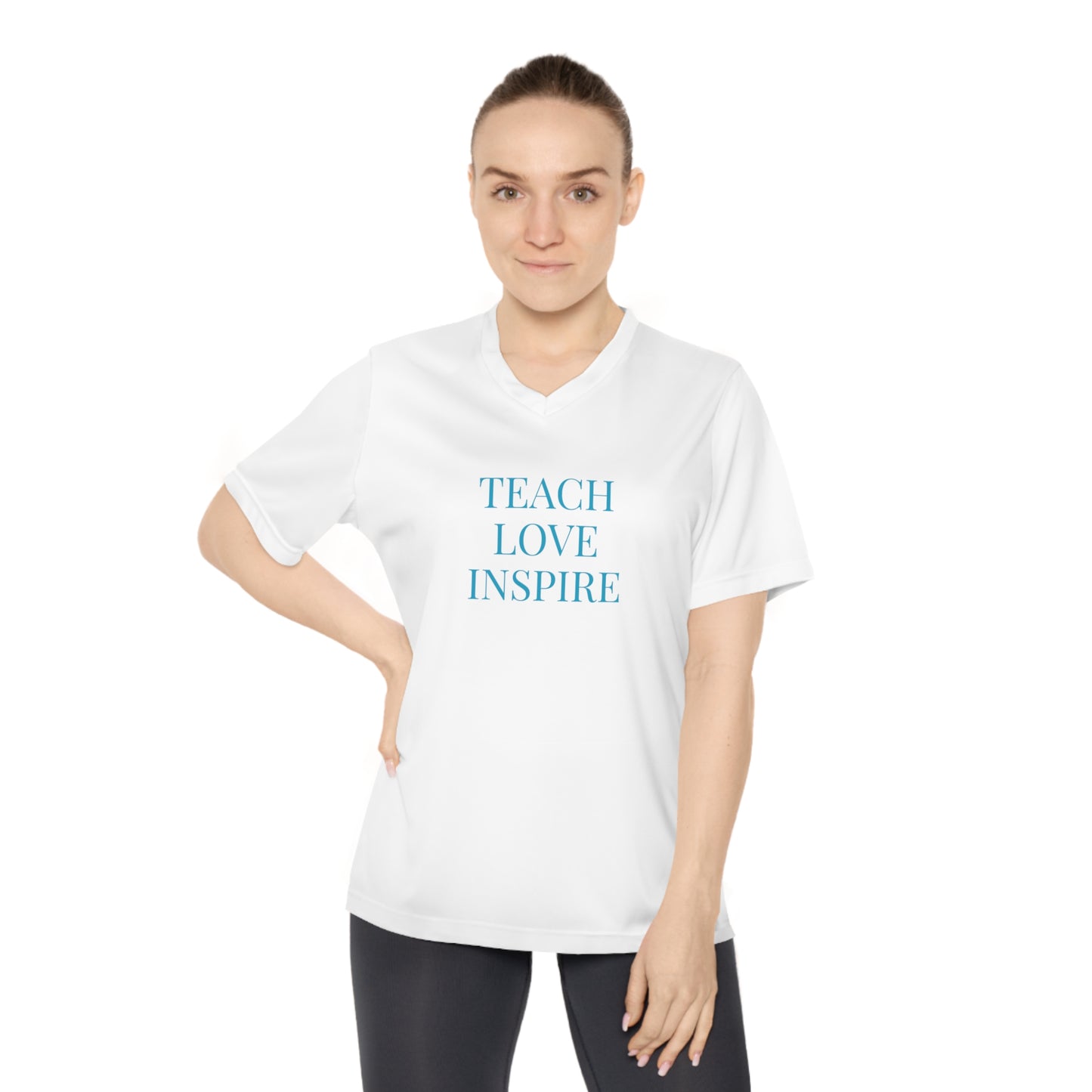 Motivational Women's V-Neck Tee, Teach Love Inspire Fitness Shirt