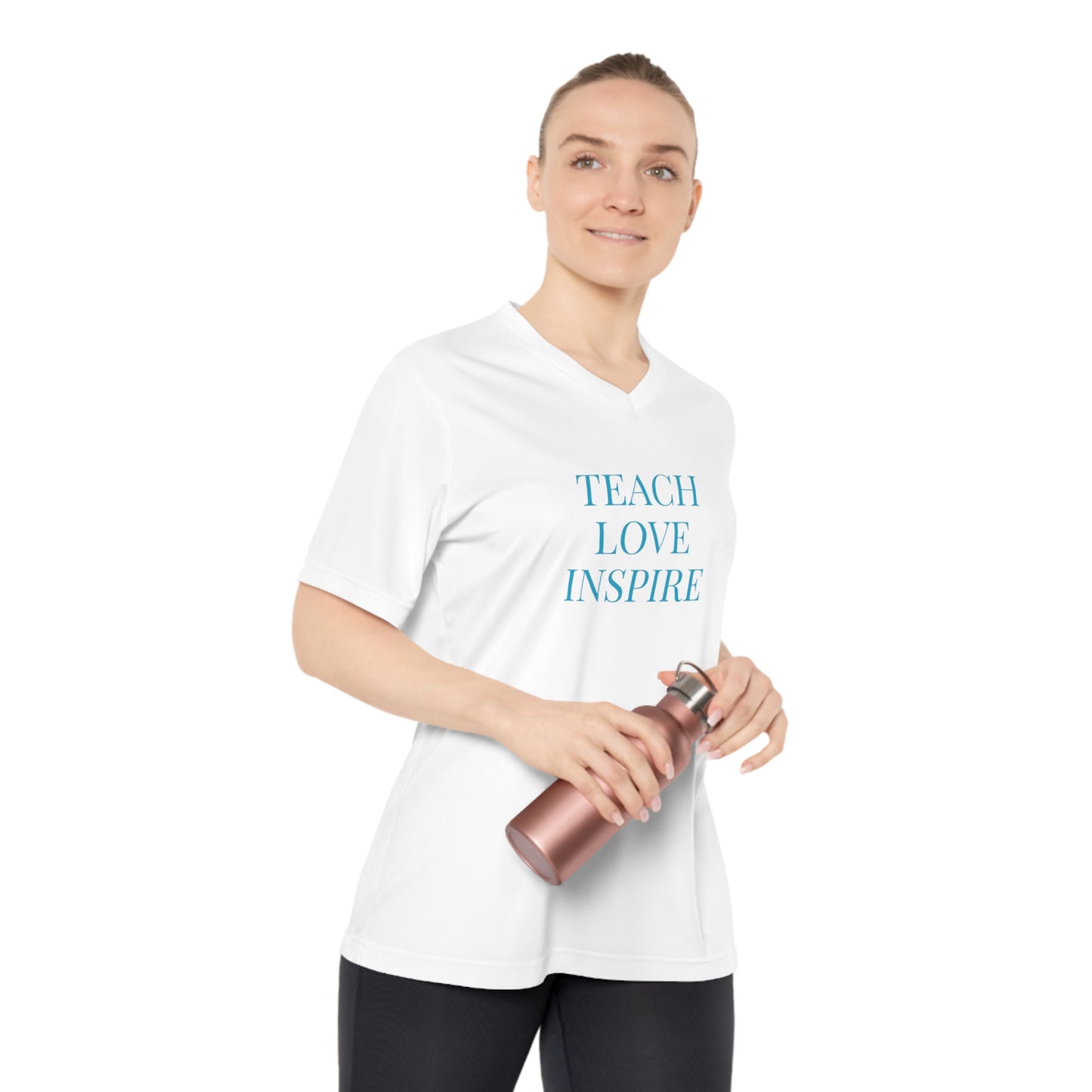 Motivational Women's V-Neck Tee, Teach Love Inspire Fitness Shirt