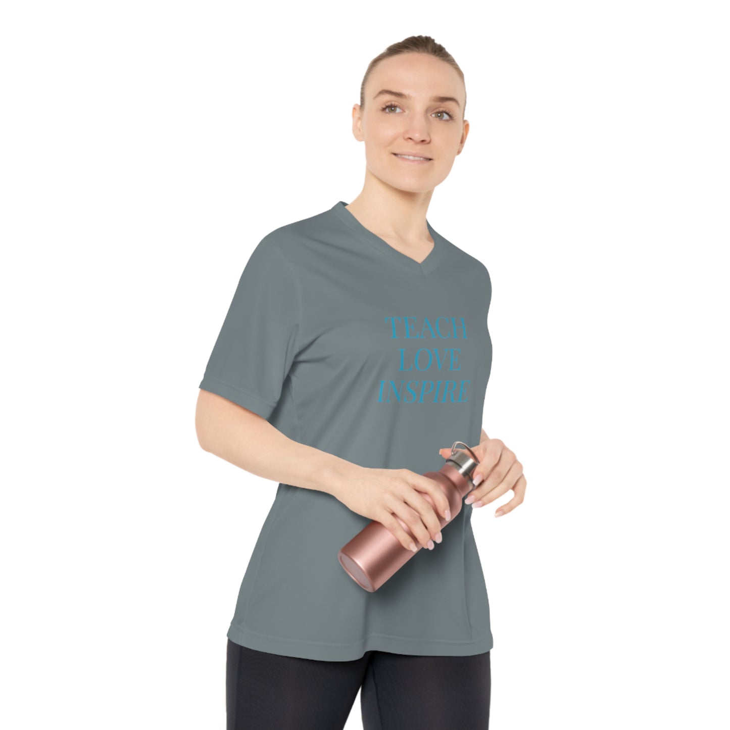 Motivational Women's V-Neck Tee, Teach Love Inspire Fitness Shirt