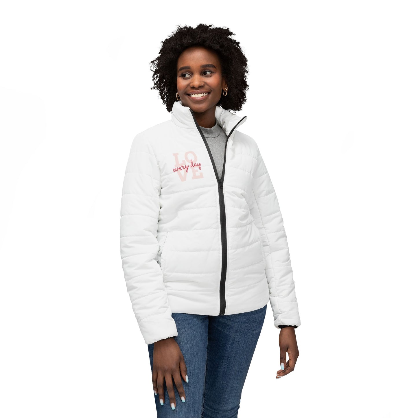 Women’s White Puffer Jacket - Love Everyday