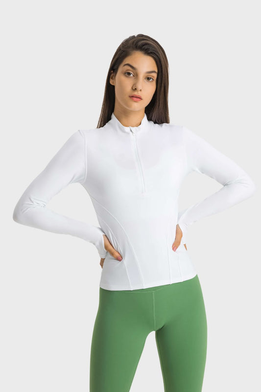 Half Zip Thumbhole Sleeve Sports Top - Millennia