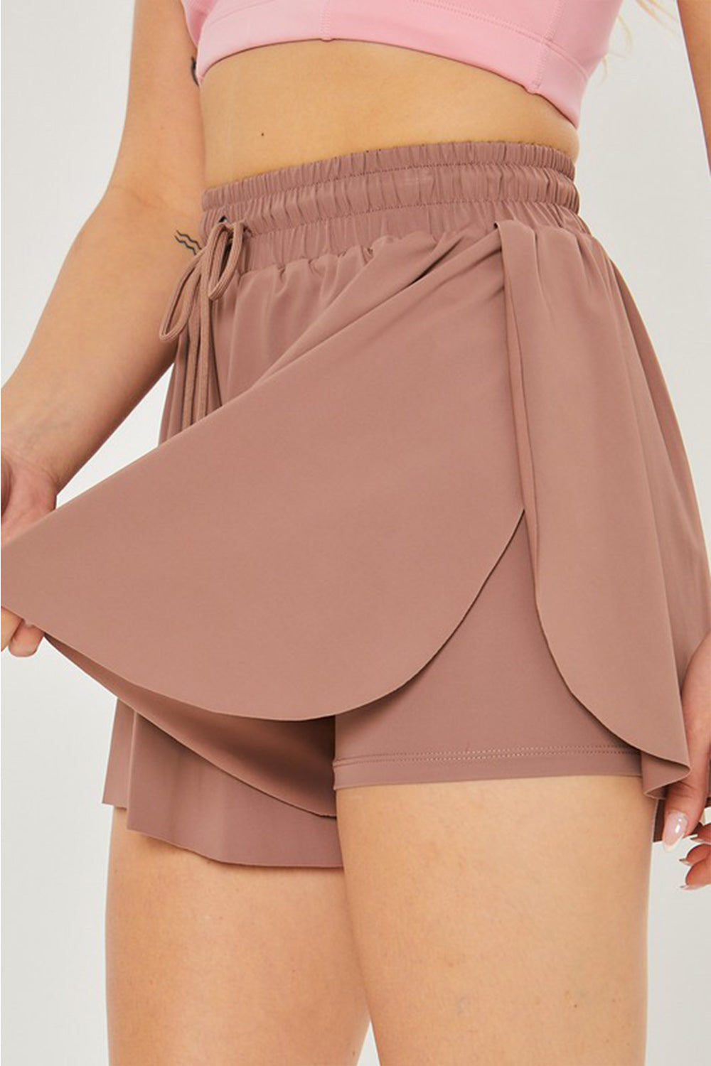 Two In One Drawstring Active Shorts - Love Tree