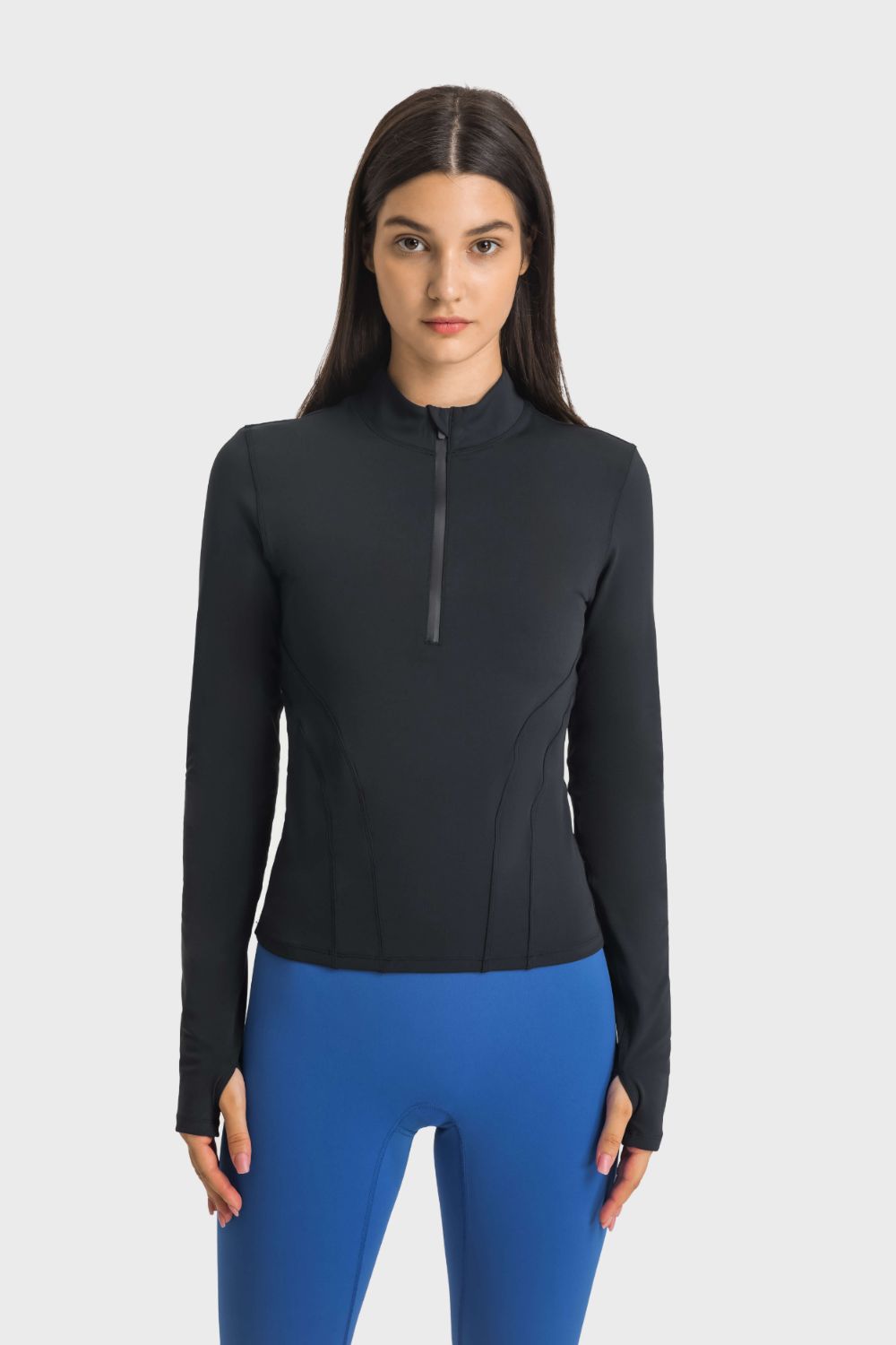 Half Zip Thumbhole Sleeve Sports Top - Millennia